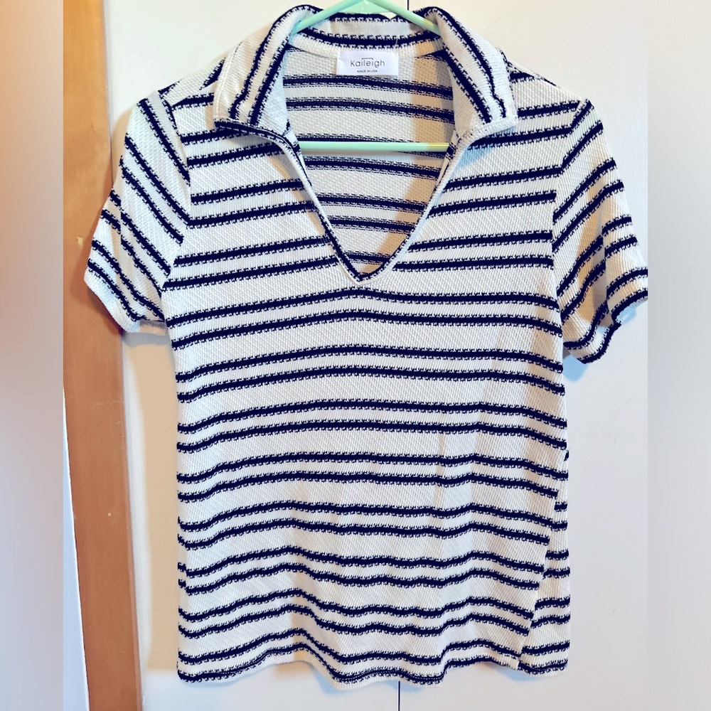 Kayleigh white and black stripped shirt. Size L